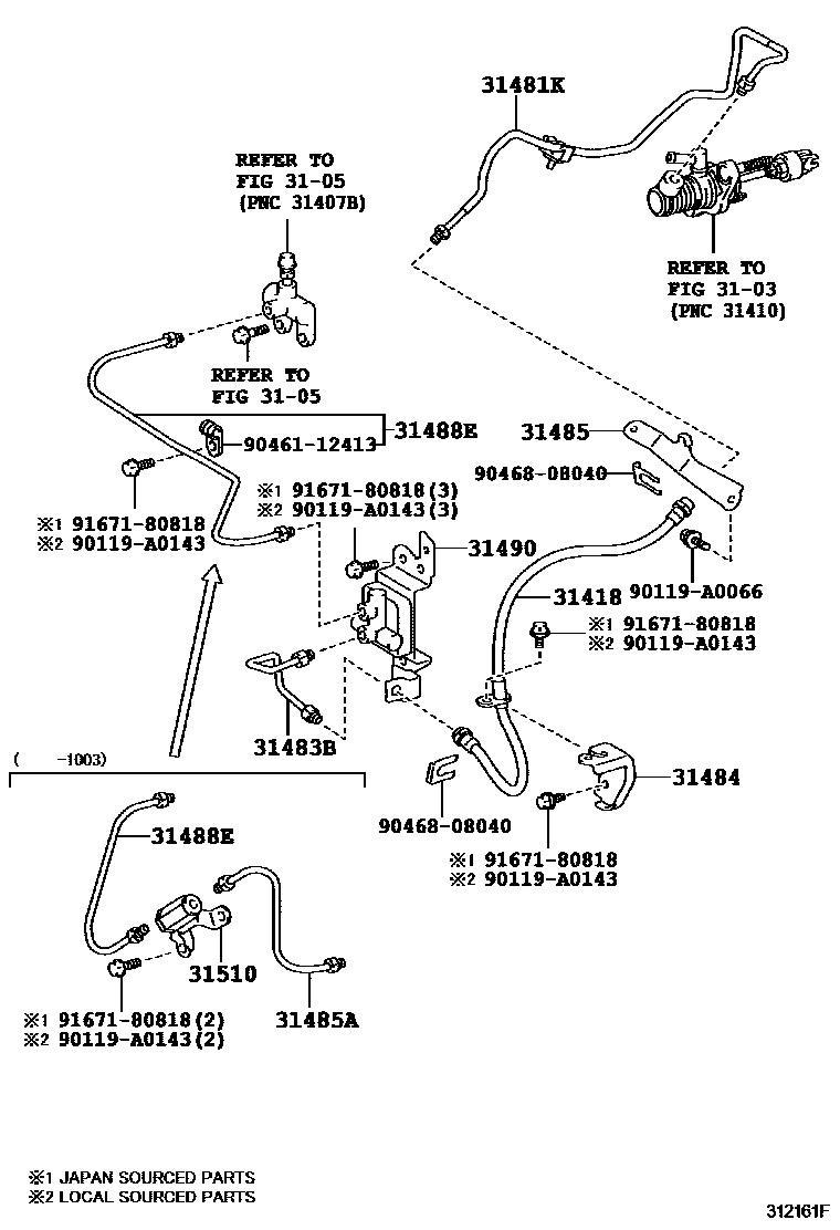 Toyota CAMRY 离合器踏板和挠性软管 EPC diagram — 312161F