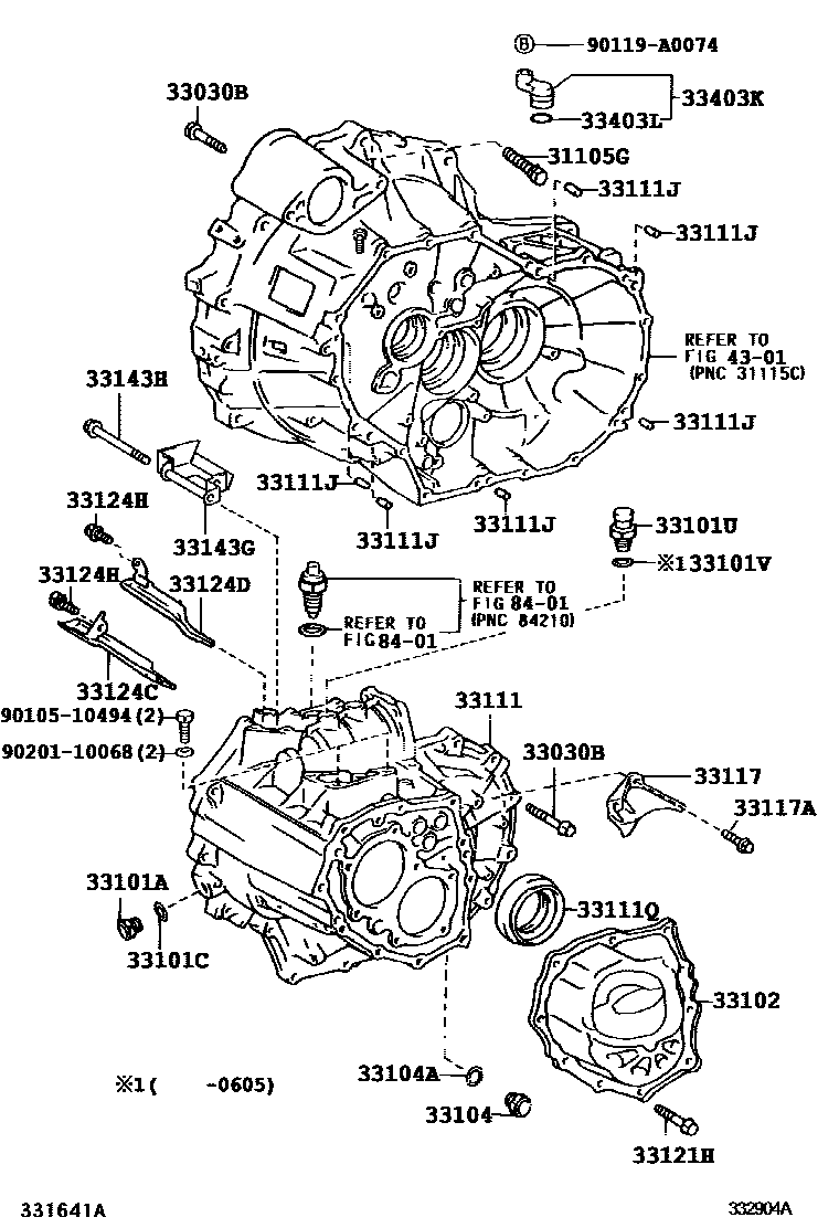Toyota CAMRY 离合器壳和变速器壳(MTM) EPC diagram — 332904A