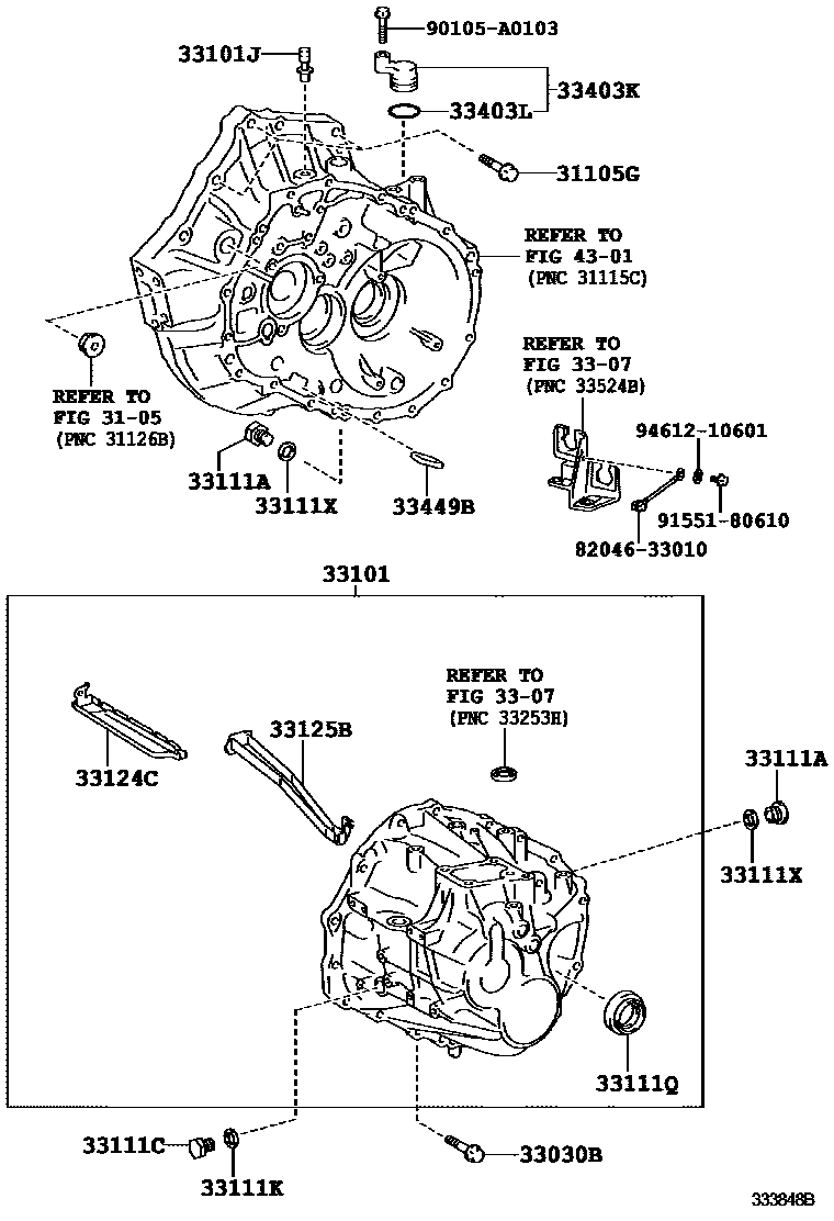 Toyota CAMRY 离合器壳和变速器壳(MTM) EPC diagram — 333848B