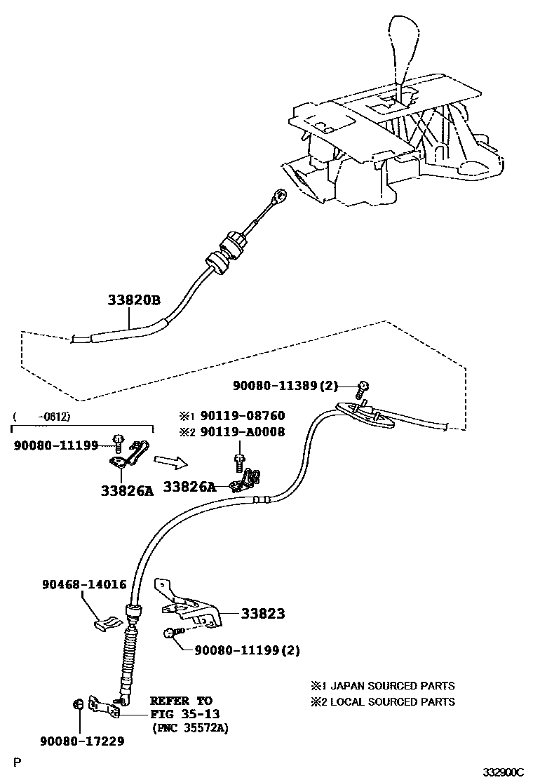 Toyota CAMRY Shift Lever & Retainer EPC diagram — 332900C