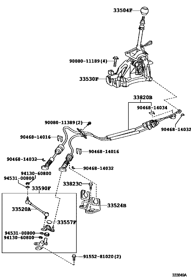 Toyota CAMRY Shift Lever & Retainer EPC diagram — 333849A