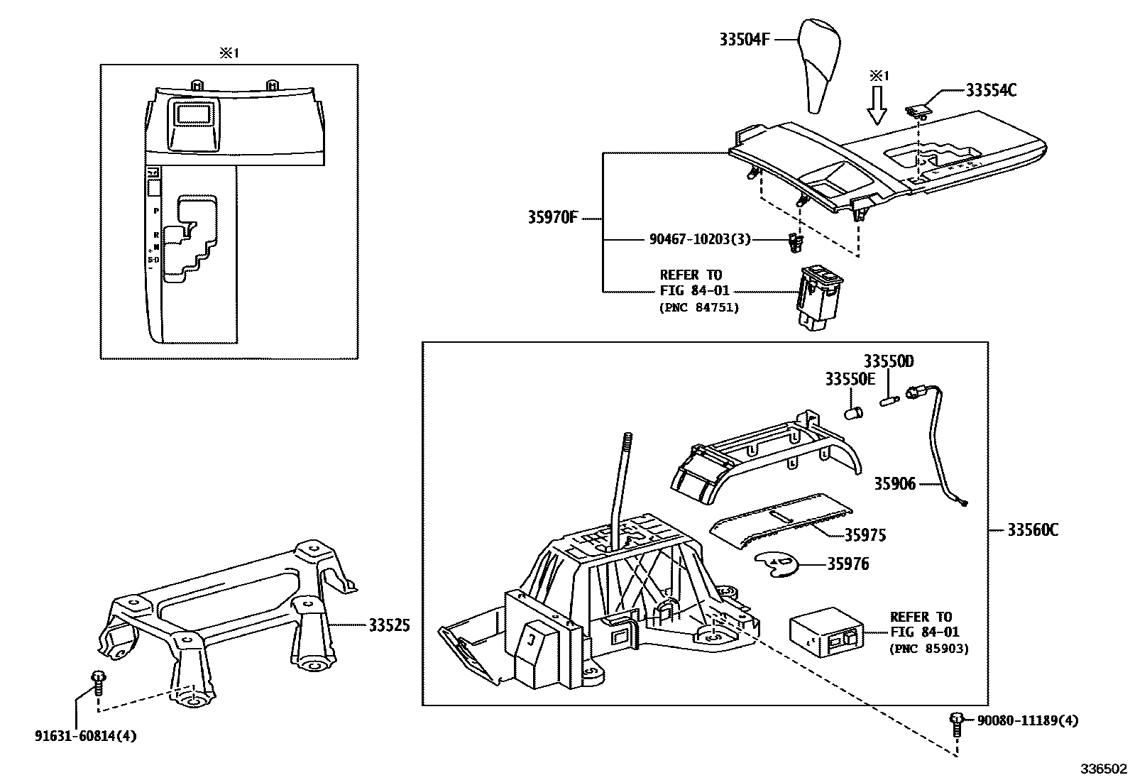 Toyota CAMRY Shift Lever & Retainer EPC diagram — 336502