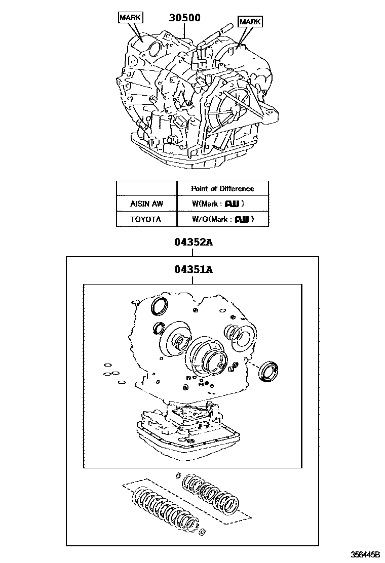 Toyota CAMRY 传动桥或变速器总成和衬垫组件(ATM) EPC diagram — 356445B