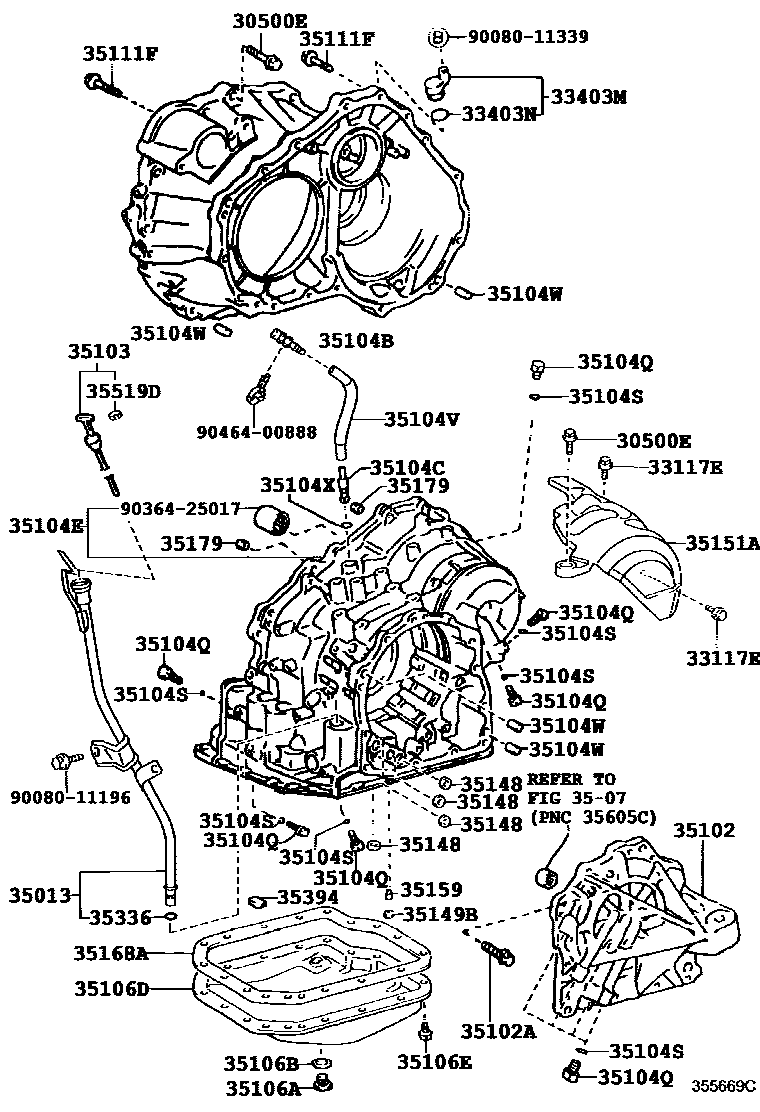 Toyota CAMRY 变速器壳和油底壳(ATM) EPC diagram — 355669C