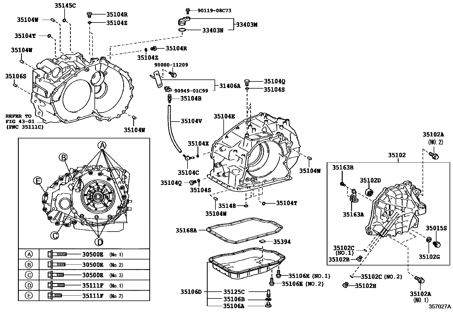 Toyota CAMRY 变速器壳和油底壳(ATM) EPC diagram — 357027A
