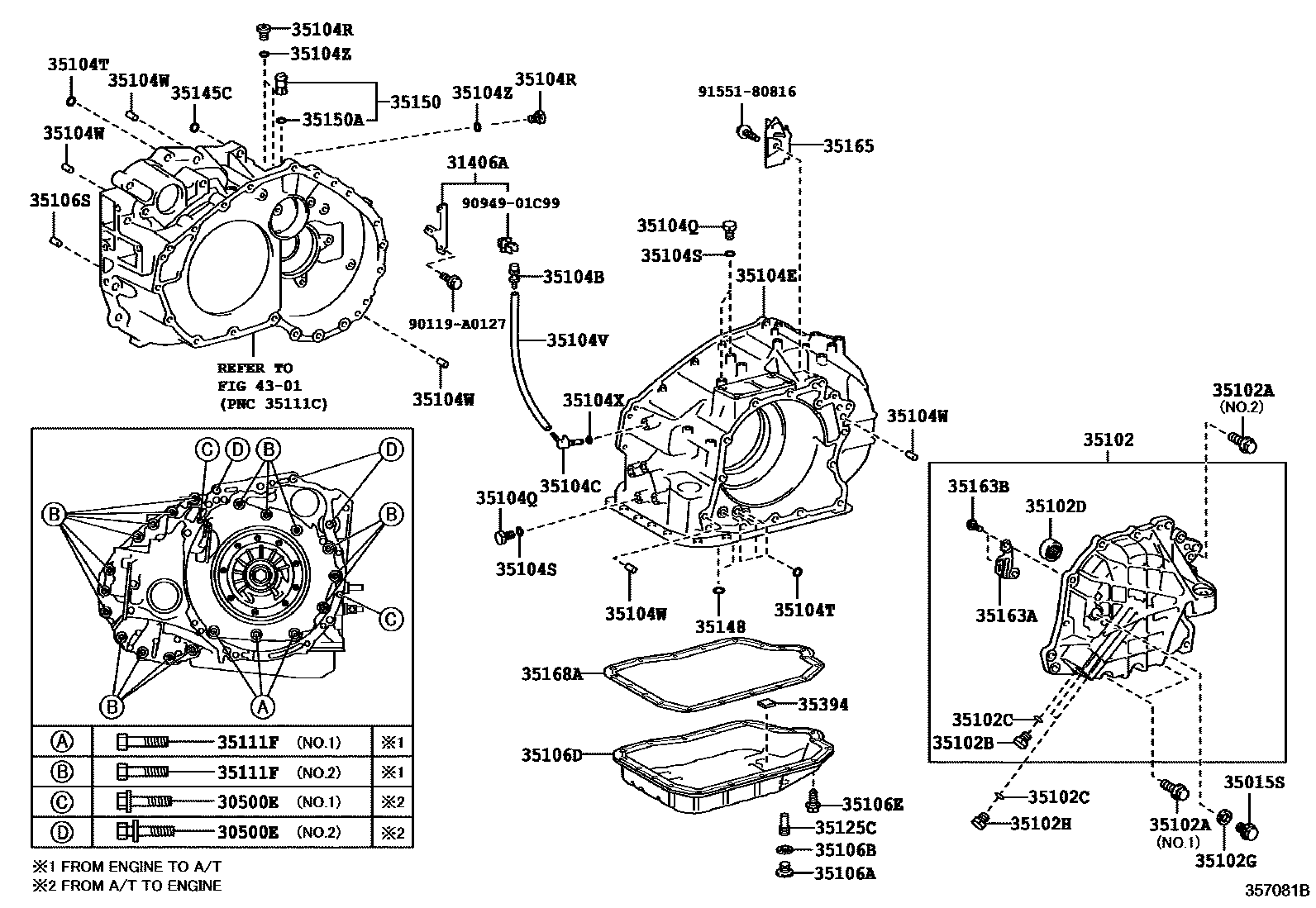 Toyota CAMRY 变速器壳和油底壳(ATM) EPC diagram — 357081B