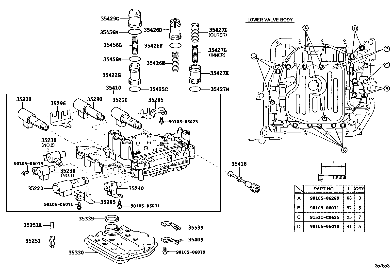 Toyota CAMRY 阀体和滤油网(ATM) EPC diagram — 357553
