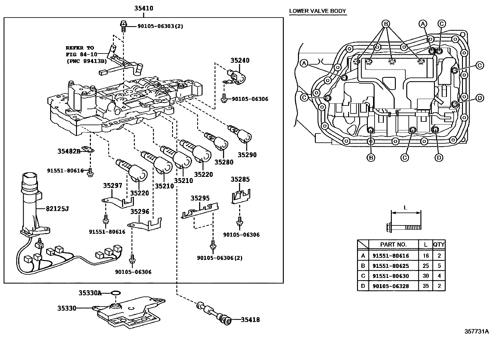 Toyota CAMRY 阀体和滤油网(ATM) EPC diagram — 357731A