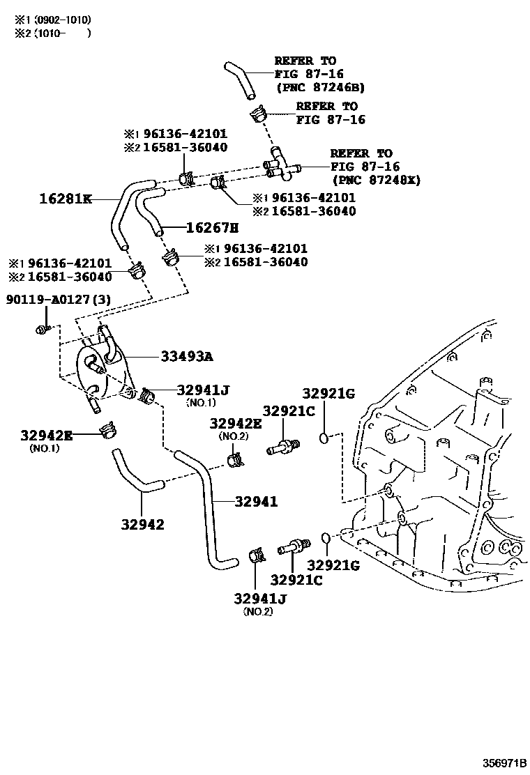 Toyota CAMRY 变速器油冷却器和配管(ATM) EPC diagram — 356971B