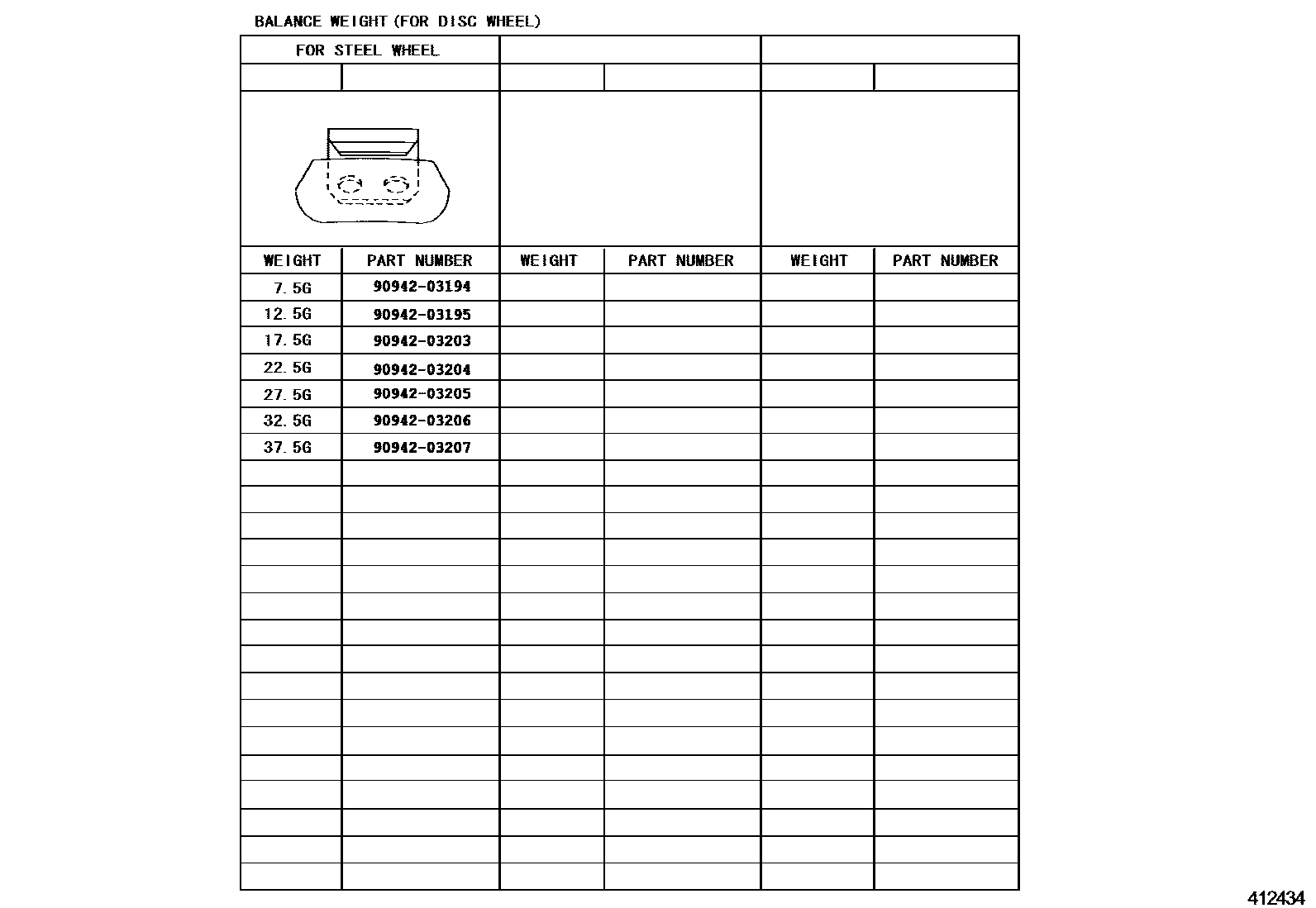 Toyota CAMRY 车轮和车轮盖 EPC diagram — 412434