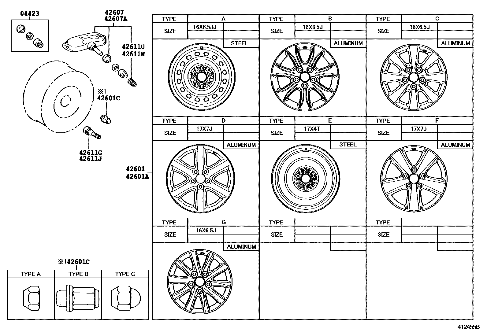 Toyota CAMRY 车轮和车轮盖 EPC diagram — 412455B