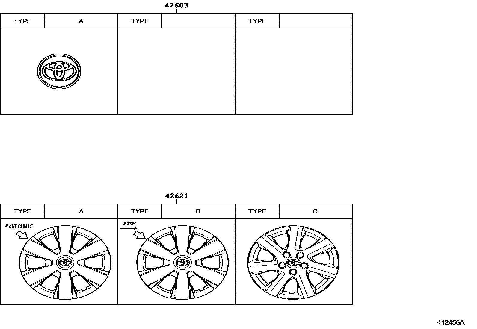 Toyota CAMRY 车轮和车轮盖 EPC diagram — 412456A
