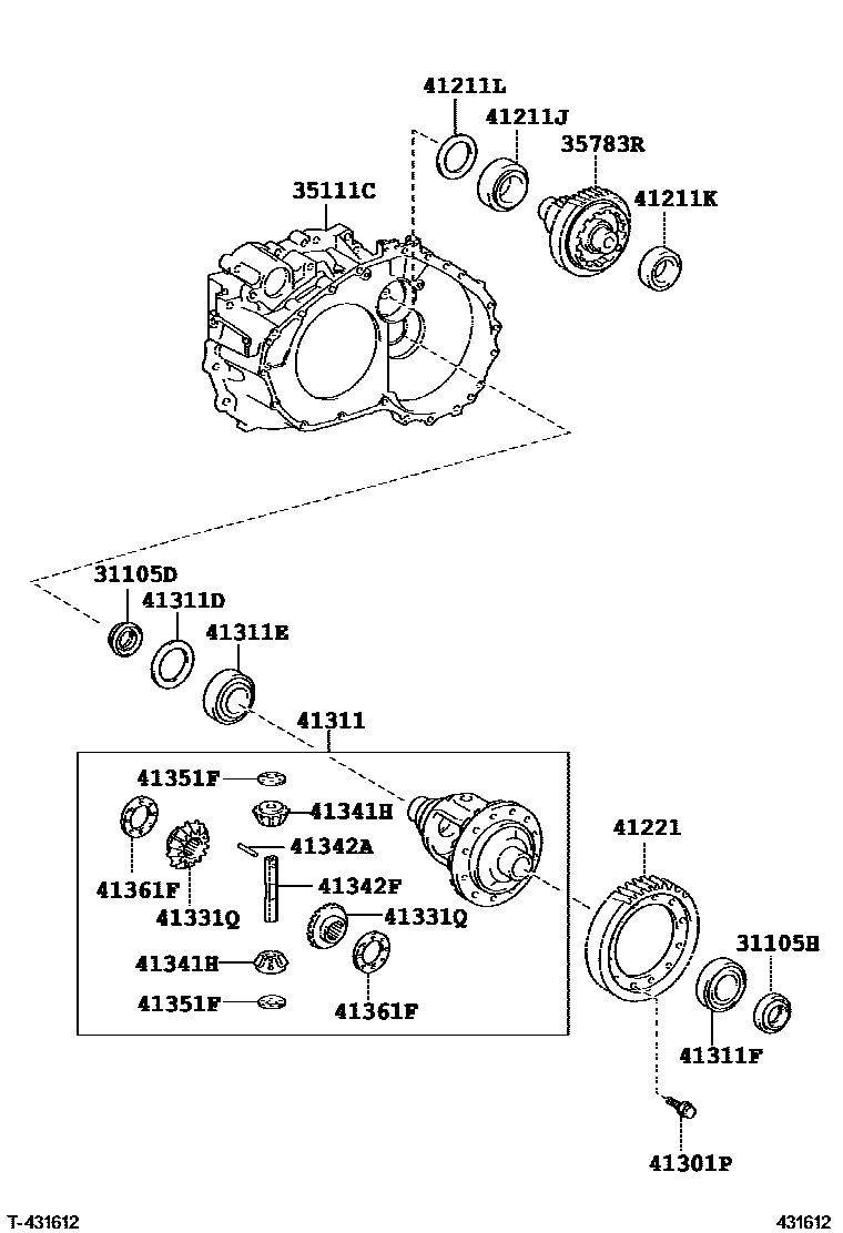 Toyota CAMRY 前桥壳和差速器 EPC diagram — 431612