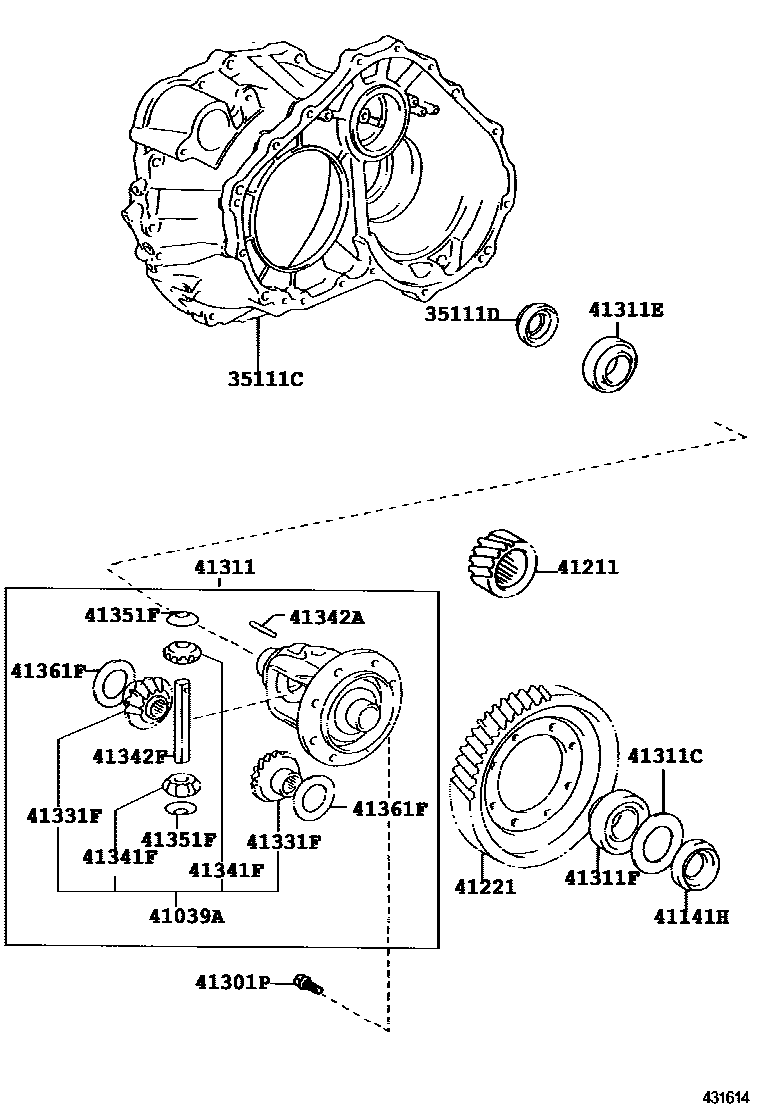 Toyota CAMRY 前桥壳和差速器 EPC diagram — 431614