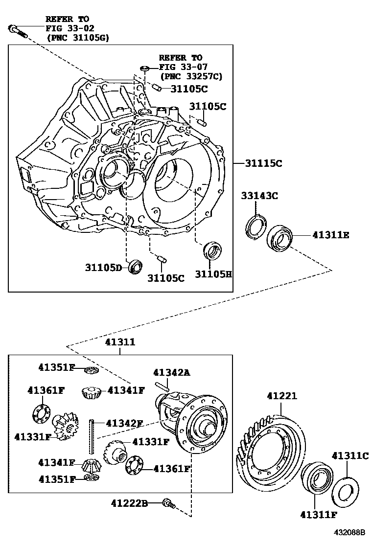 Toyota CAMRY 前桥壳和差速器 EPC diagram — 432088E