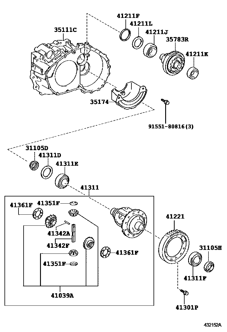 Toyota CAMRY 前桥壳和差速器 EPC diagram — 432152A