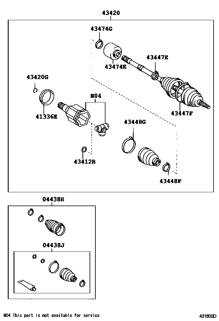 Toyota CAMRY Front Drive Shaft EPC diagram — 431800D