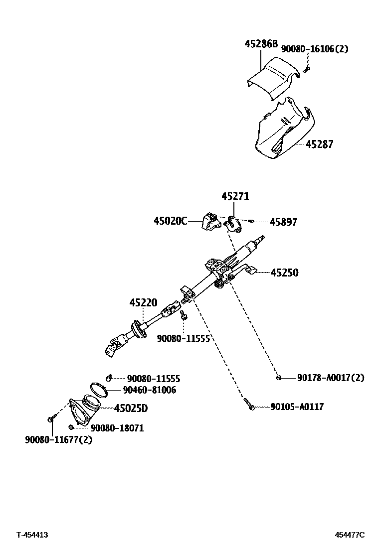 Toyota CAMRY Steering Column & Shaft EPC diagram — 454477C