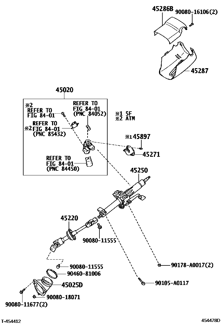 Toyota CAMRY Steering Column & Shaft EPC diagram — 454478D