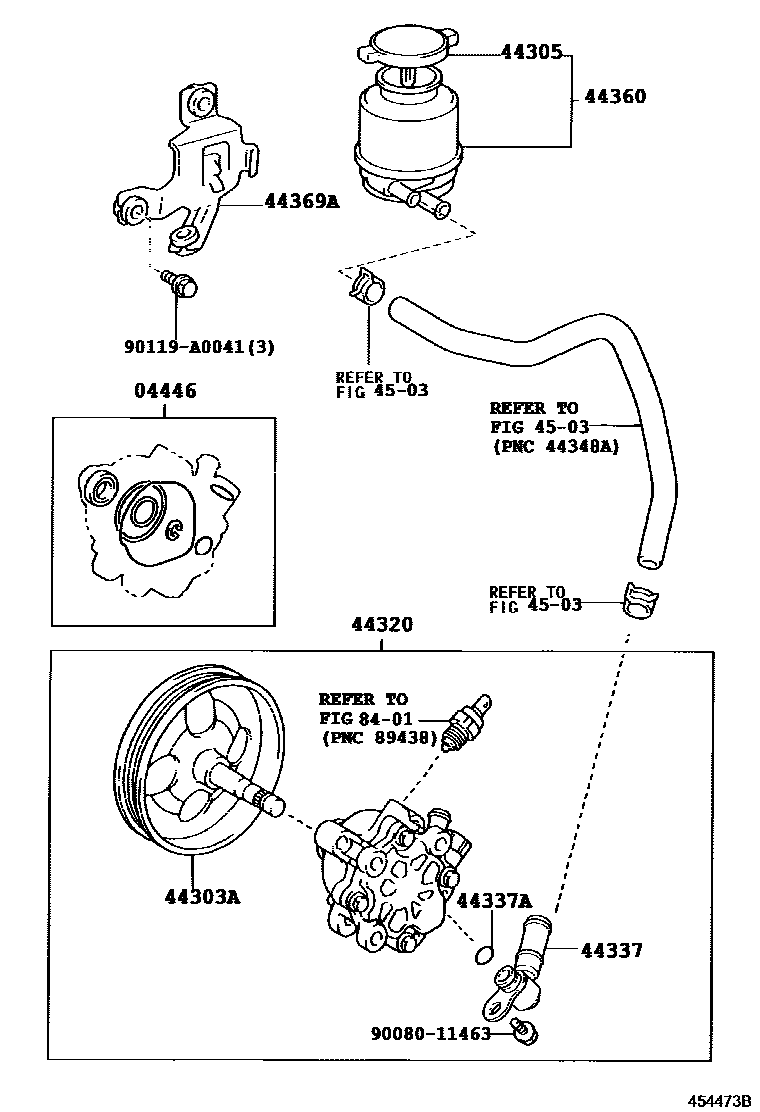Toyota CAMRY 叶片泵和储油罐(动力转向) EPC diagram — 454473B