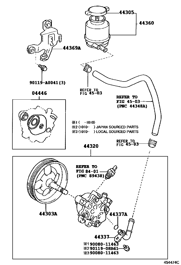Toyota CAMRY 叶片泵和储油罐(动力转向) EPC diagram — 454474C