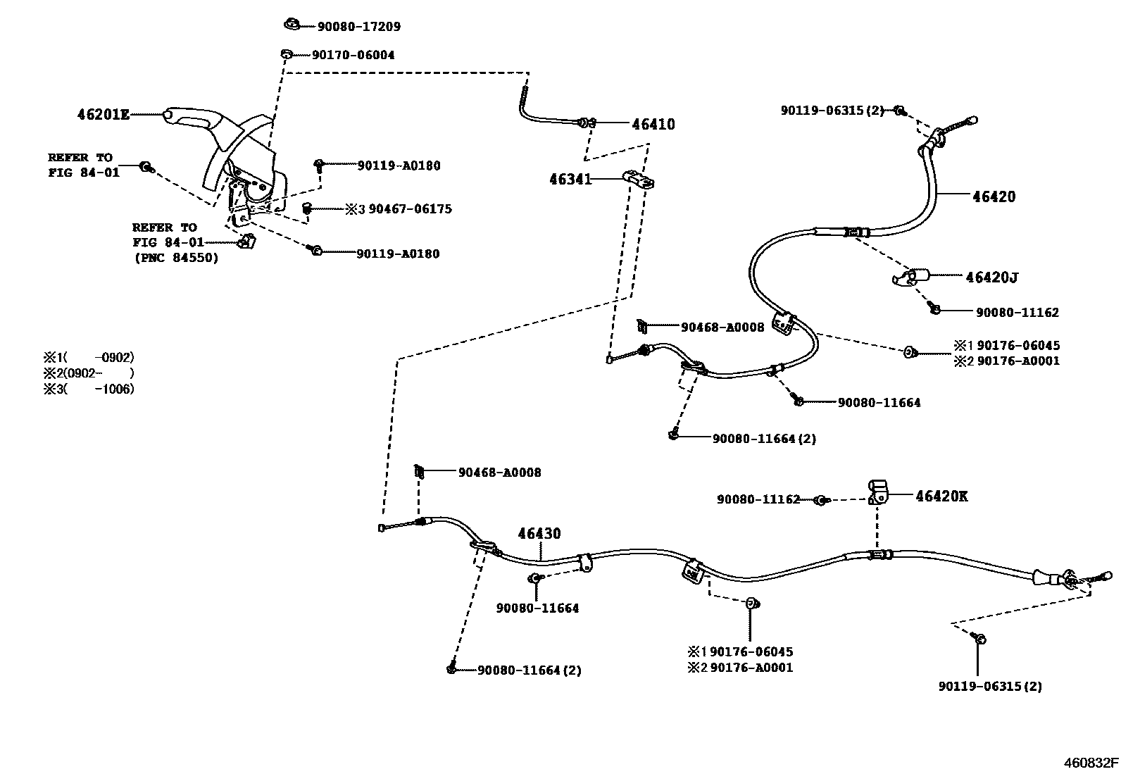 Toyota CAMRY Parking Brake & Cable EPC diagram — 460832F