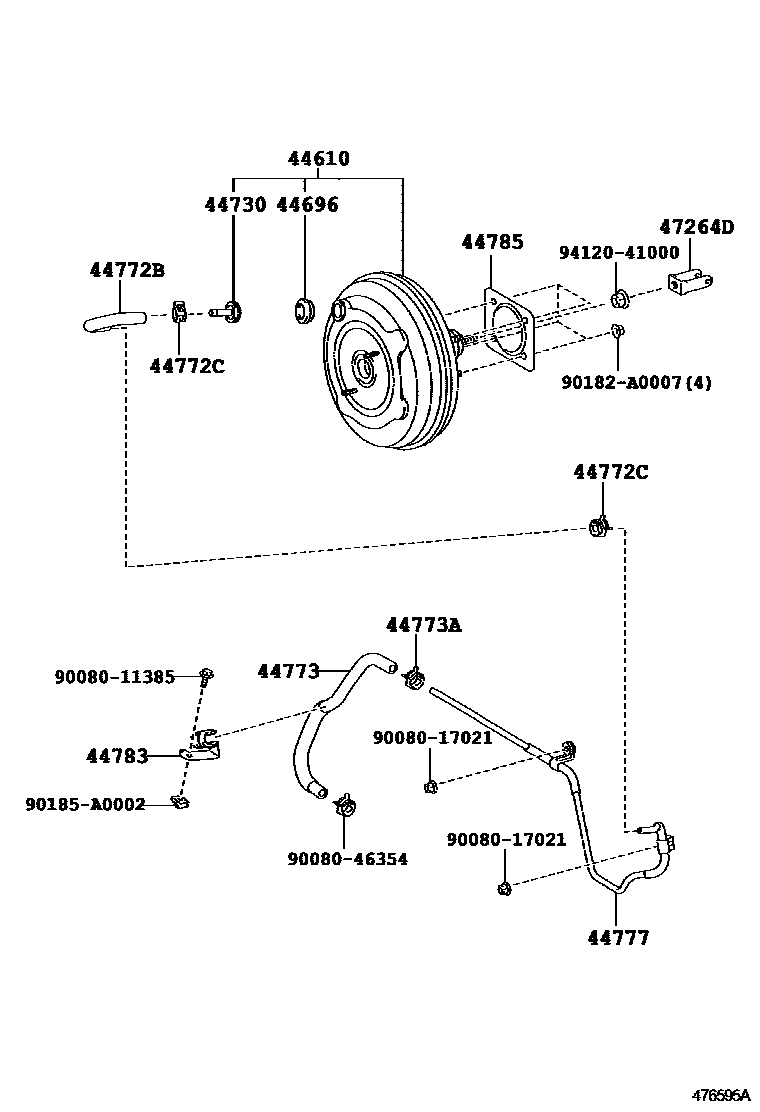 Toyota CAMRY 制动助力器和真空管 EPC diagram — 476595A