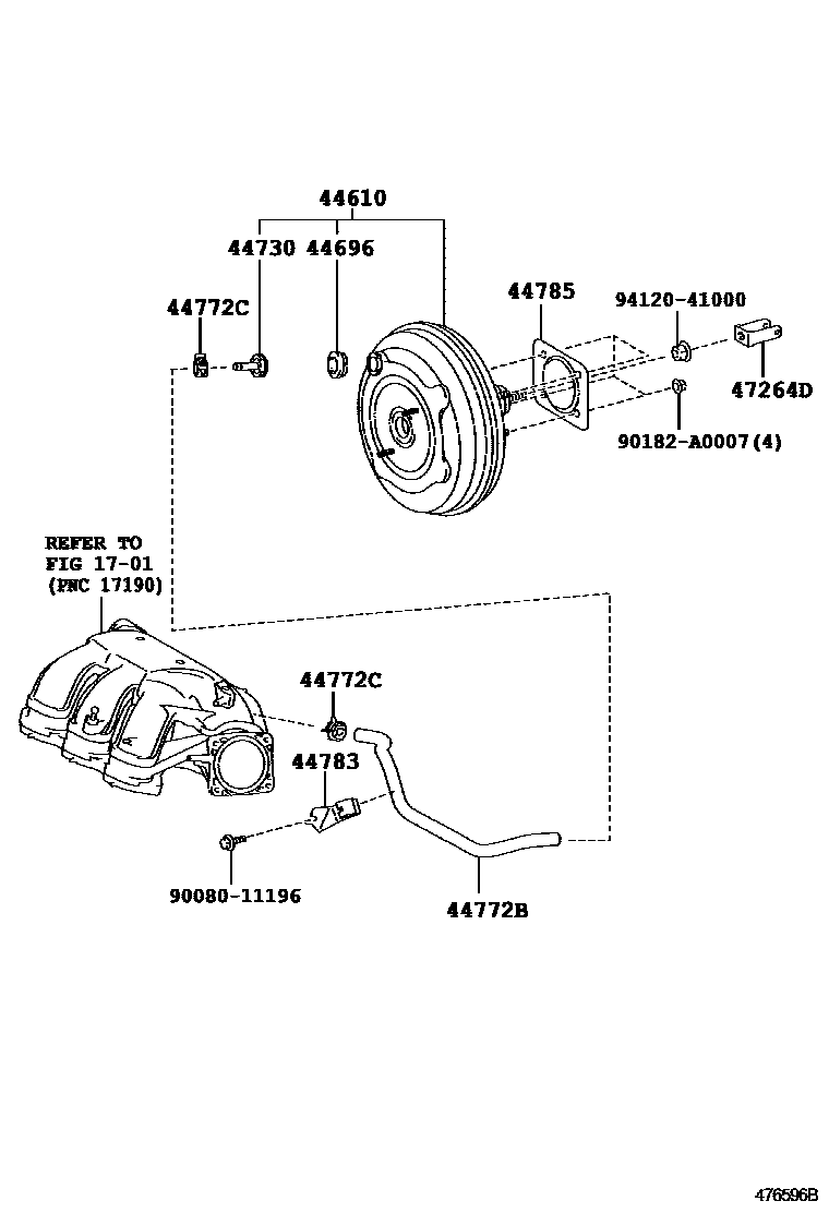 Toyota CAMRY 制动助力器和真空管 EPC diagram — 476596B