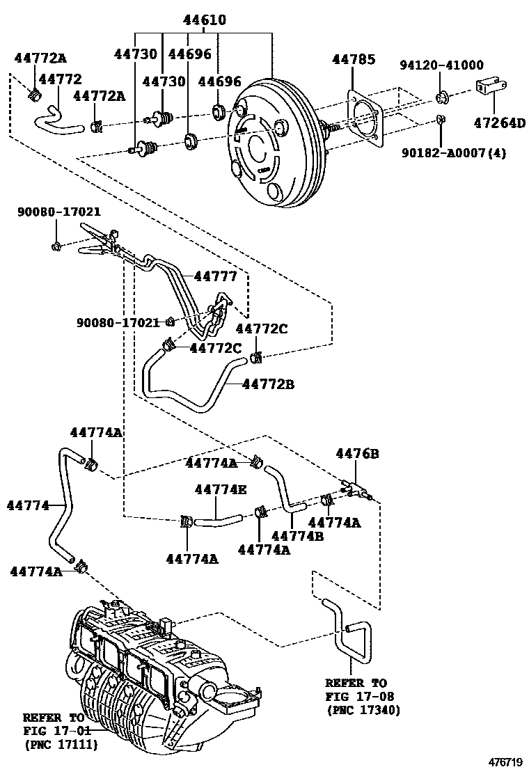 Toyota CAMRY 制动助力器和真空管 EPC diagram — 476719A