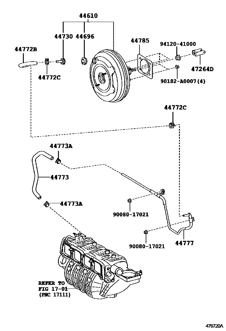 Toyota CAMRY 制动助力器和真空管 EPC diagram — 476720A