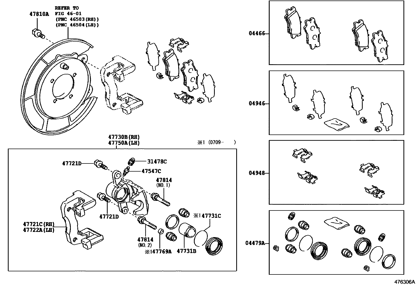 Toyota CAMRY 后盘式制动器卡钳和防尘罩 EPC diagram — 476306A