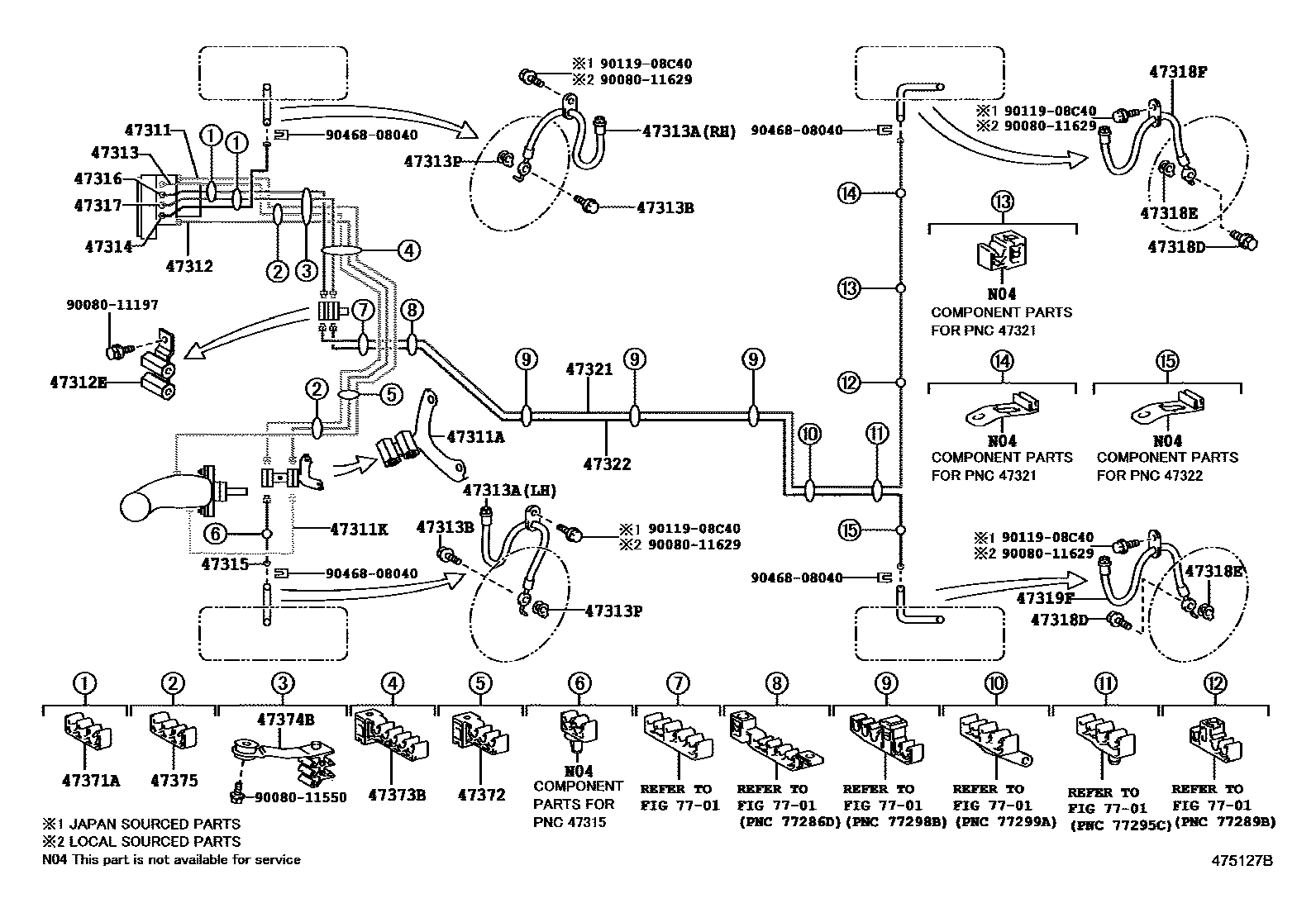Toyota CAMRY 制动配管和卡箍 EPC diagram — 475127B