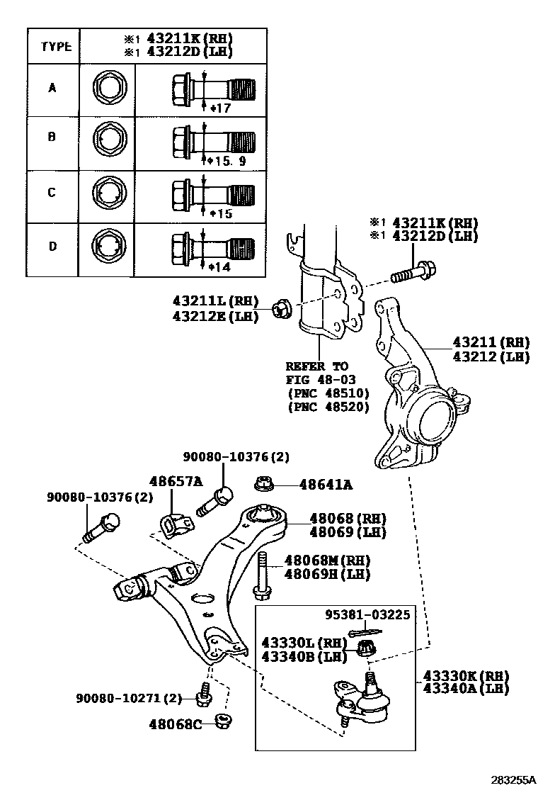 Toyota CAMRY 前桥控制臂和转向节 EPC diagram — 483255A