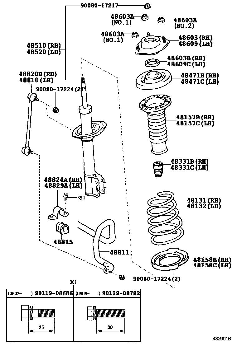 Toyota CAMRY Front Spring & Shock Absorber EPC diagram — 482901B