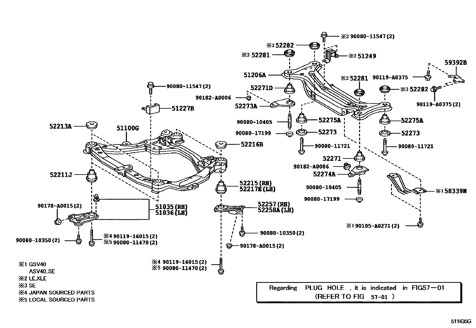 Toyota CAMRY 悬架横梁和发动机底罩 EPC diagram — 511435G