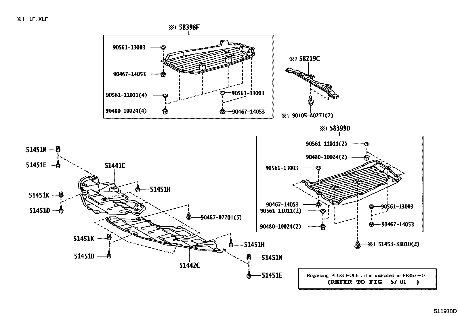 Toyota CAMRY 悬架横梁和发动机底罩 EPC diagram — 511910D
