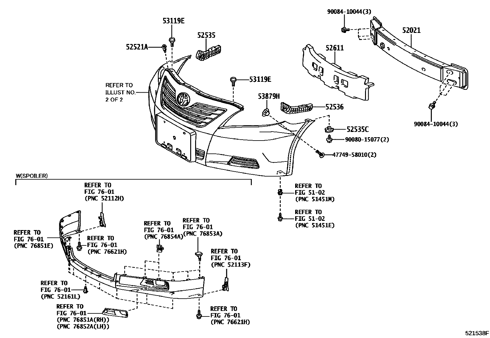 Toyota CAMRY 前保险杠及附件 EPC diagram — 521538F