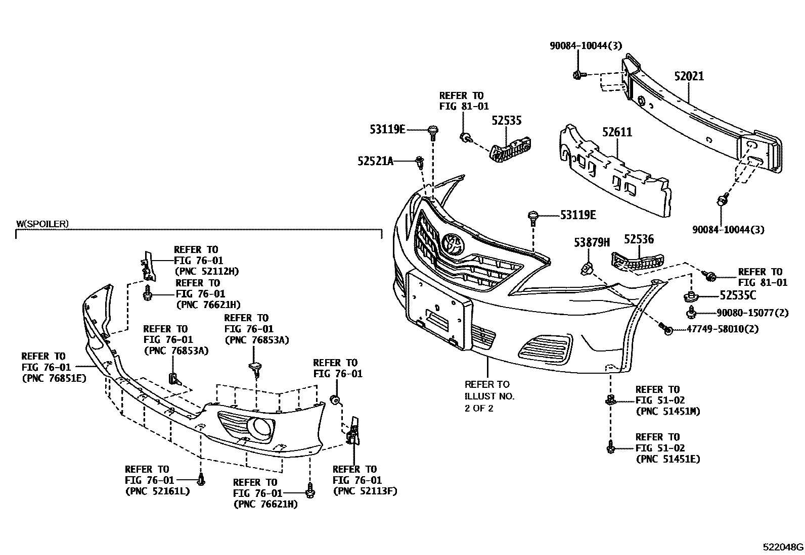 Toyota CAMRY 前保险杠及附件 EPC diagram — 522048G