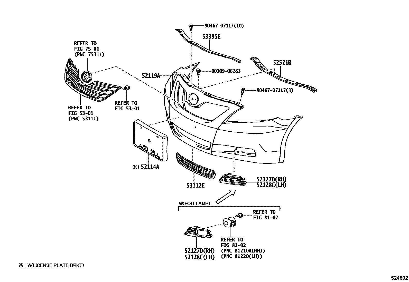 Toyota CAMRY 前保险杠及附件 EPC diagram — 524692