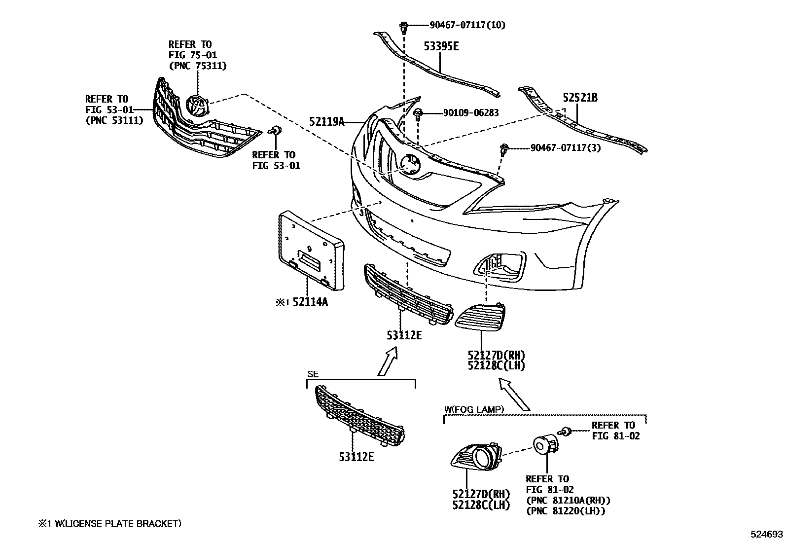 Toyota CAMRY 前保险杠及附件 EPC diagram — 524693