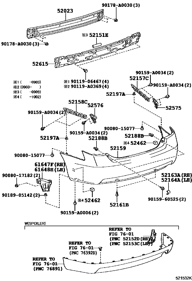 Toyota CAMRY 后保险杠及附件 EPC diagram — 521532K