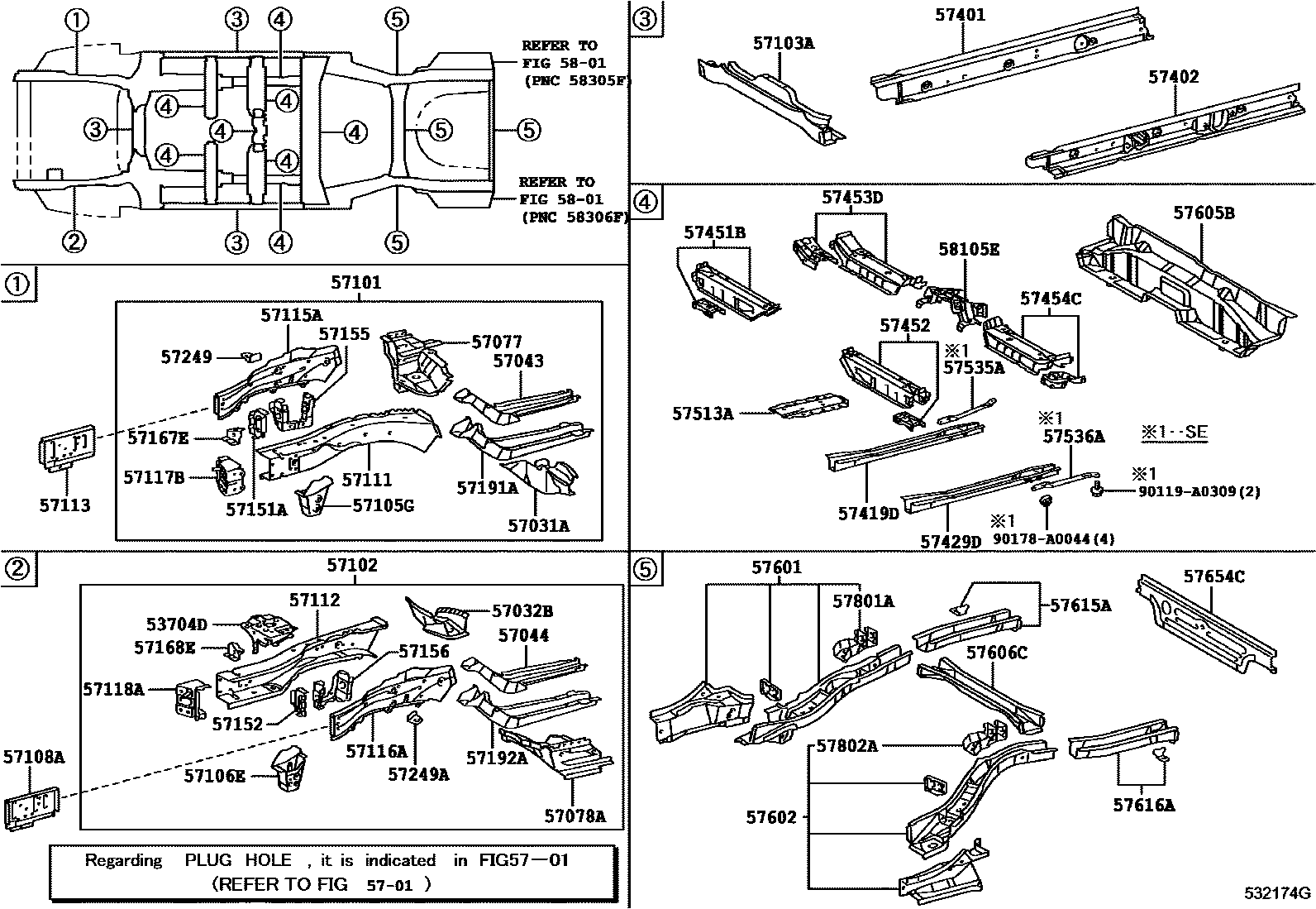 Toyota CAMRY Floor stringers EPC diagram — 532174G