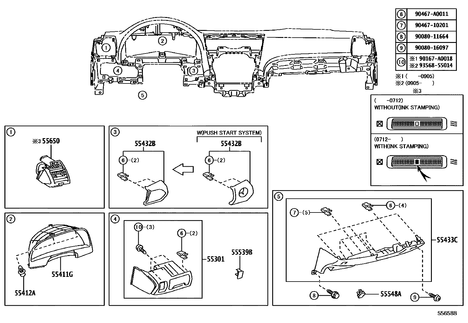 Toyota CAMRY 仪表板和手套箱 EPC diagram — 556588