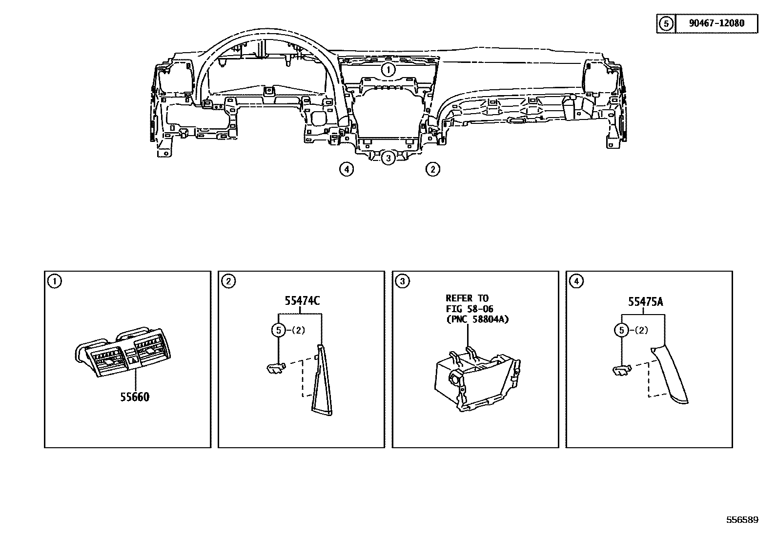 Toyota CAMRY 仪表板和手套箱 EPC diagram — 556589