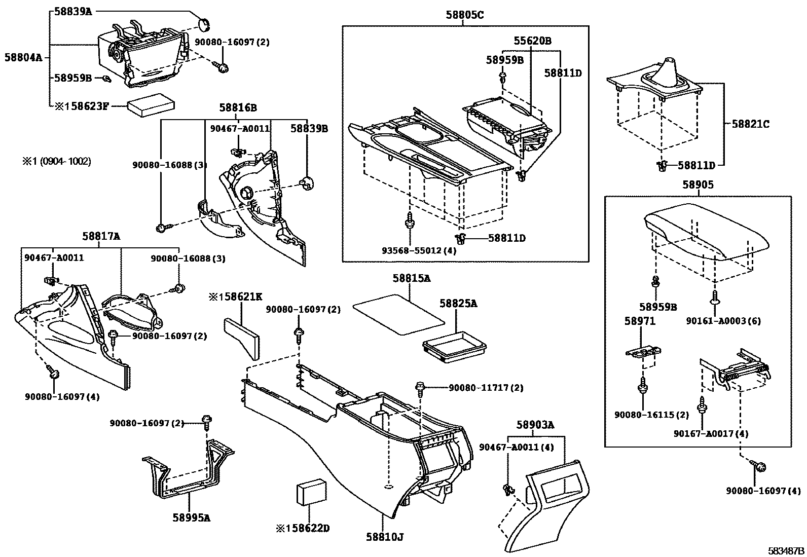 Toyota CAMRY 中央扶手箱和支架 EPC diagram — 583487B