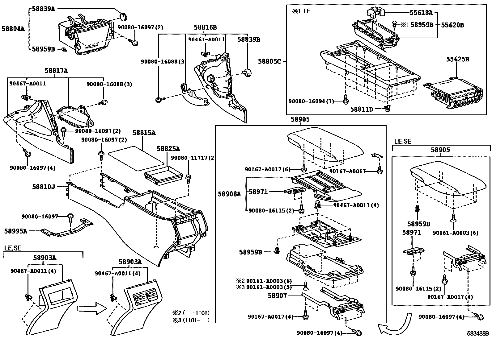 Toyota CAMRY 中央扶手箱和支架 EPC diagram — 583488B