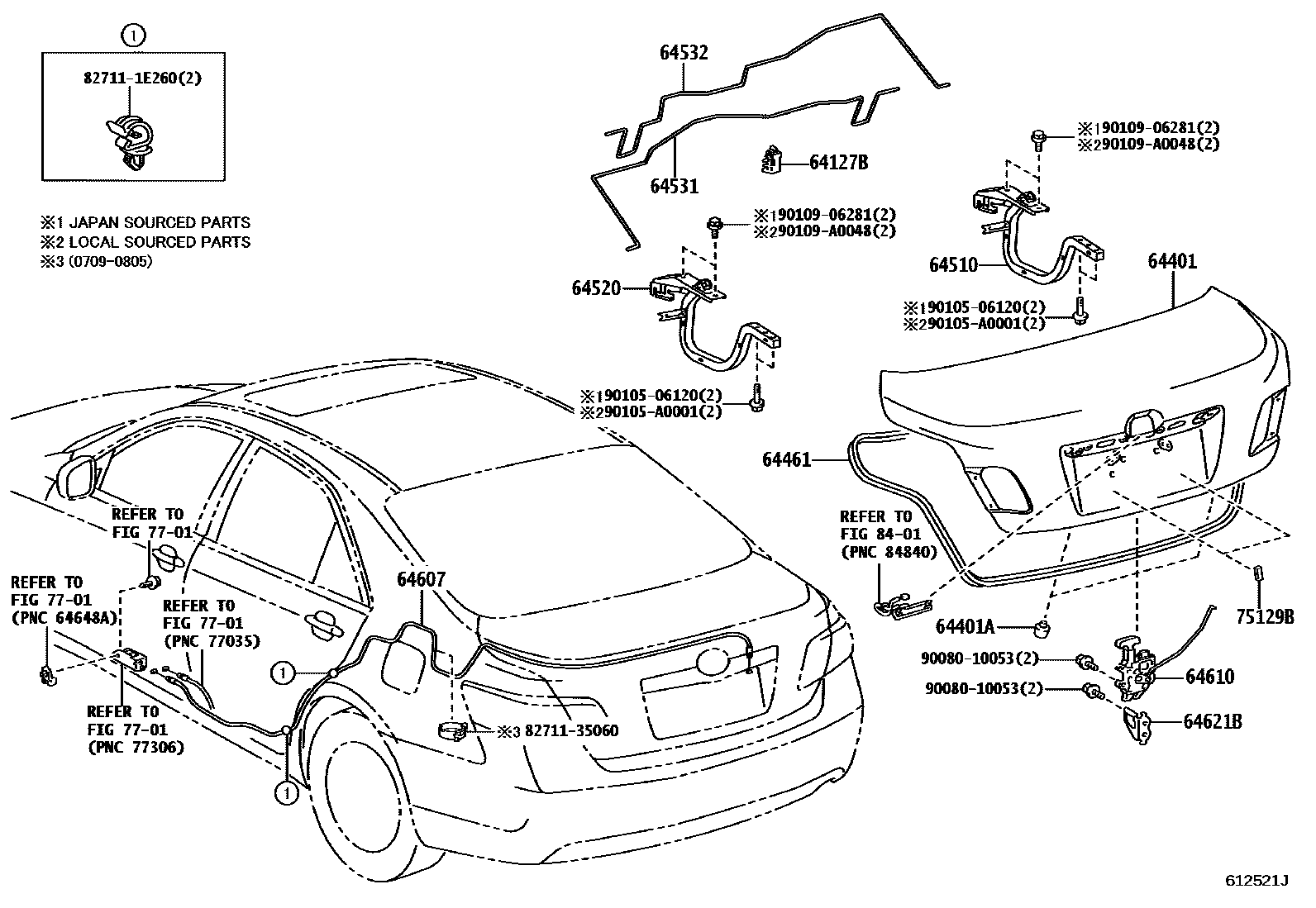 Toyota CAMRY 行李箱门和行李箱锁 EPC diagram — 612521J