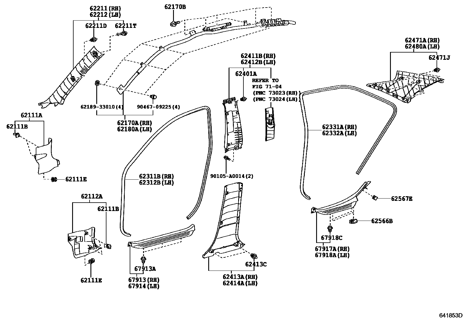 Toyota CAMRY 内饰板和车门防水胶条 EPC diagram — 641853D