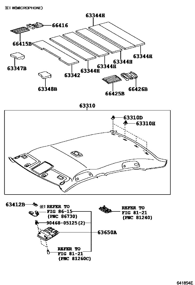 Toyota CAMRY 车顶内衬和消声垫 EPC diagram — 641854E