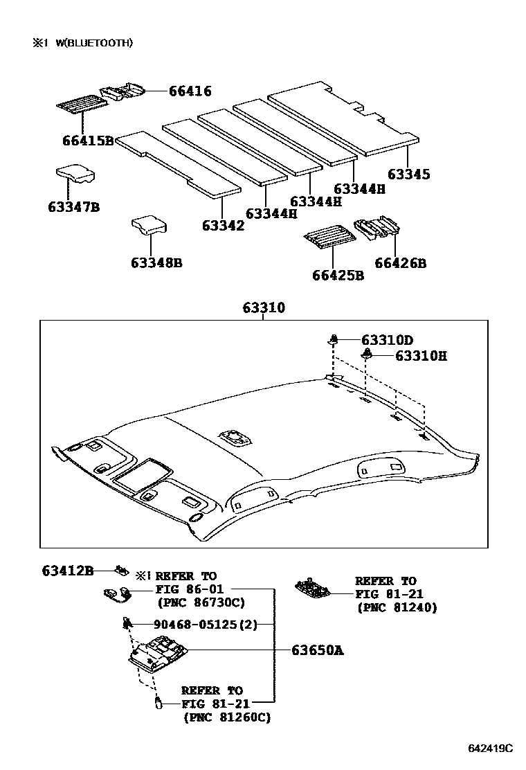 Toyota CAMRY 车顶内衬和消声垫 EPC diagram — 642419C